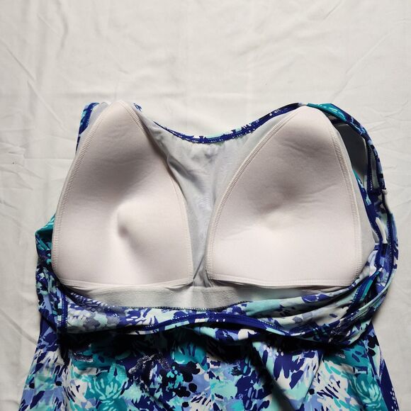 L.L. Bean Womens 20W UPF 50+ Floral One Piece Swimsuit Blue - Picture 3 of 9